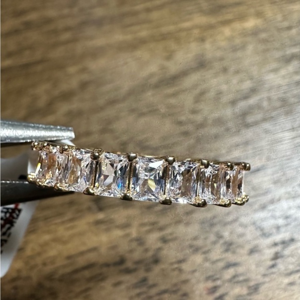 14k Yellow Gold vermeil diamond eternity ring 4.5 carats Radiant cut sparkle